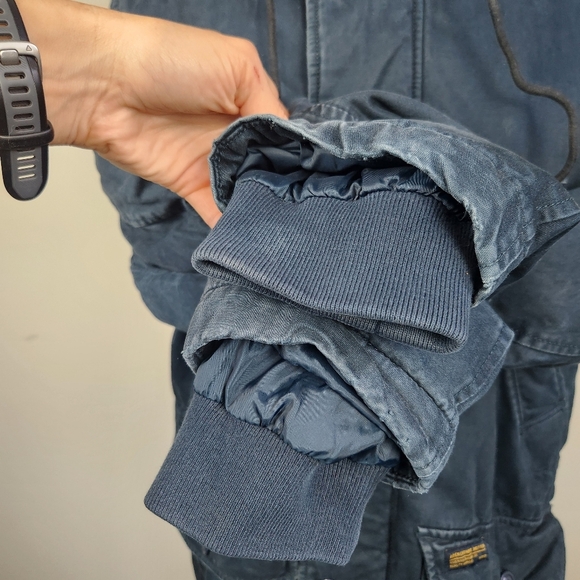 Abercrombie & Fitch VTG Y2K 2000s Men's Blue Parka Jacket Faux Fur Hood Size M - Picture 6 of 16